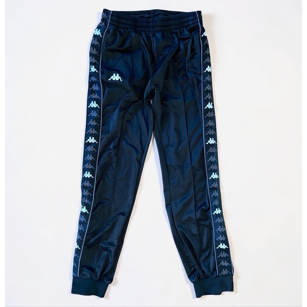 Kappa Mens M Black Logo Tape Track Pants Joggers Activewear